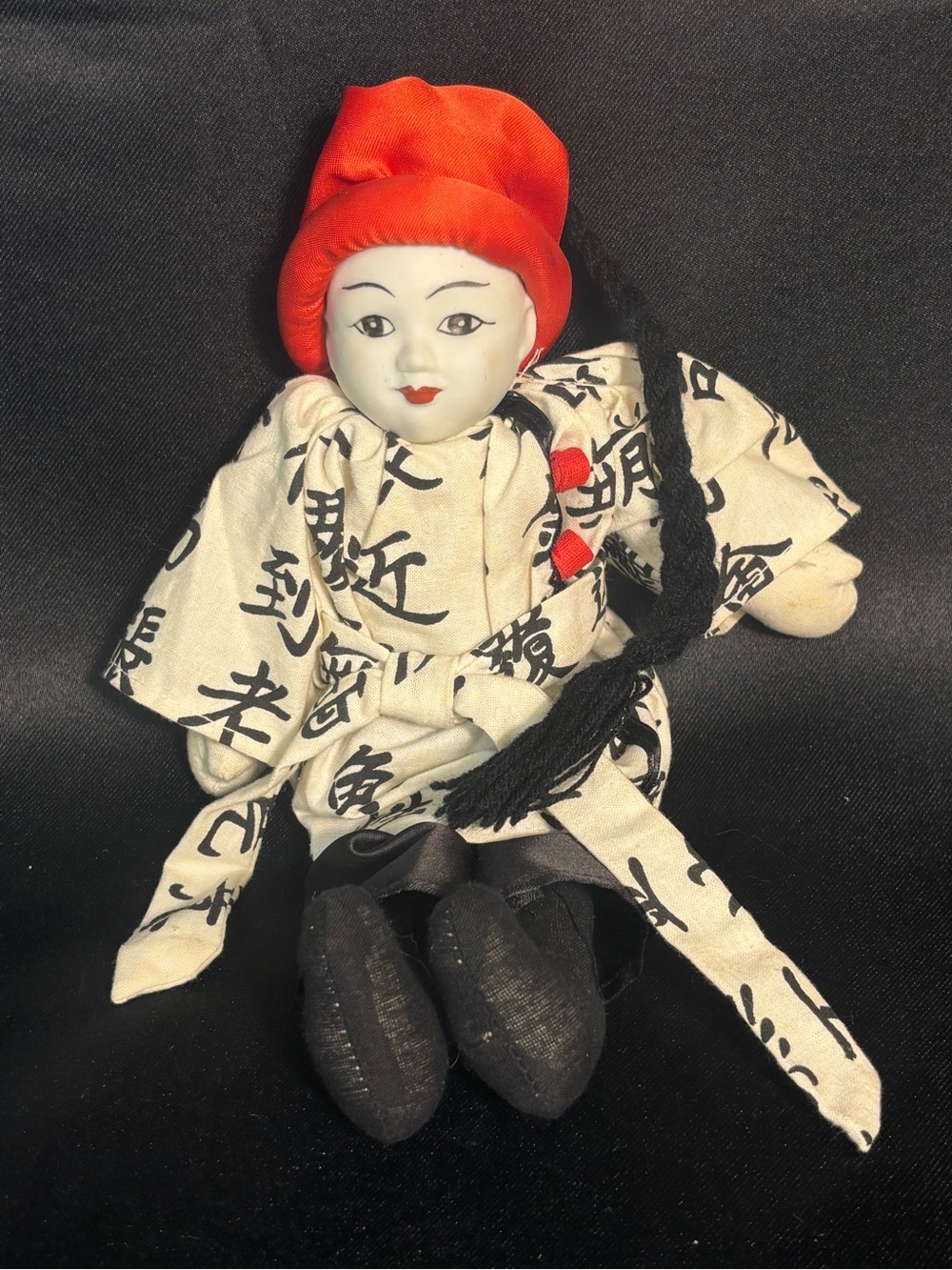 Asian Doll 1988 Porcelain Geisha Sumo Plush Stuffed Red Black Pier 1 Imports